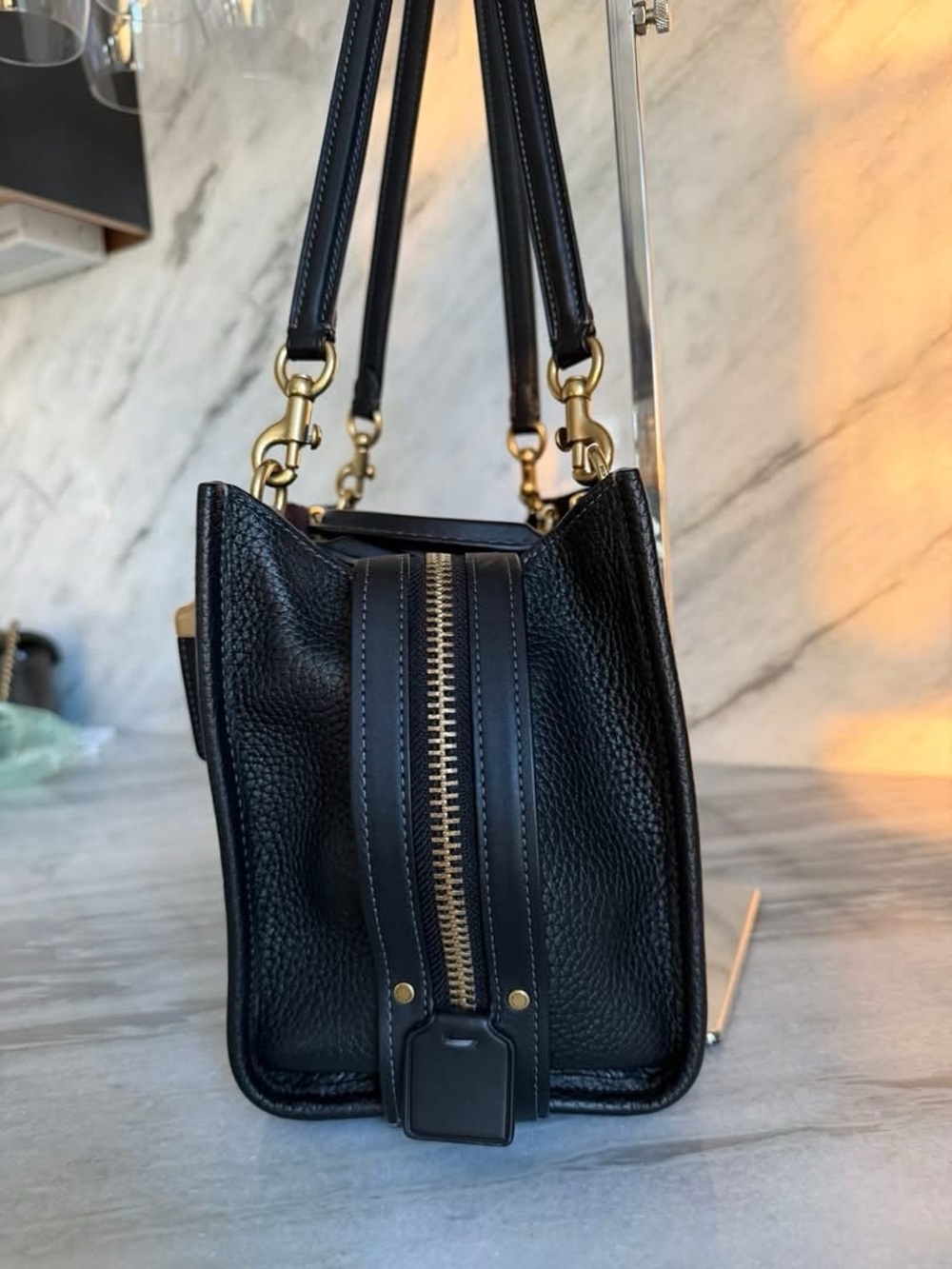 Coach Rogue 25 Black Pebbled Leather with wine/Bordeaux suede interior. - Picture 2 of 11